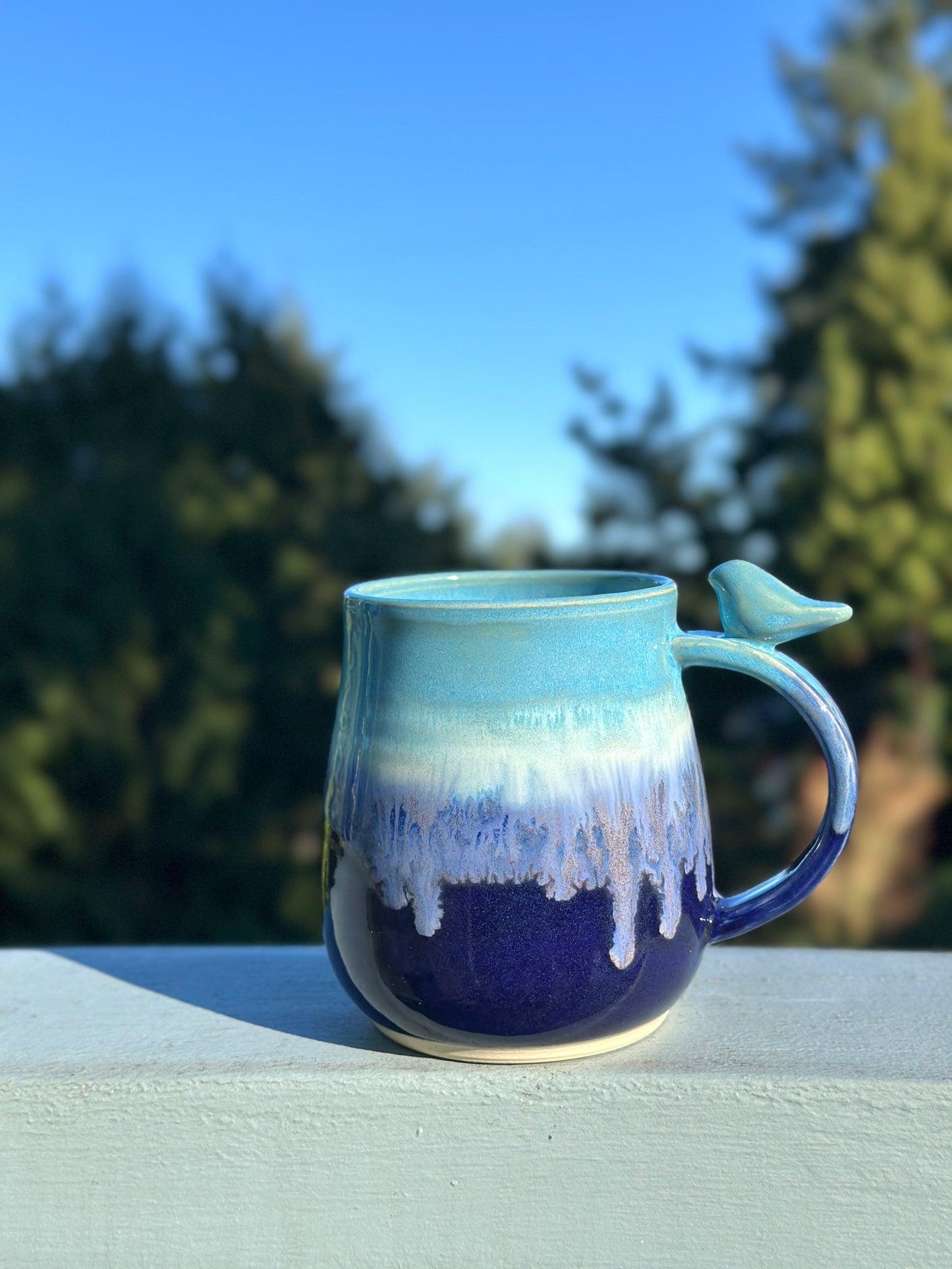 No.2 Zen Bird Mug, Glazed in Sky Blue and Midnight Blue, 16oz