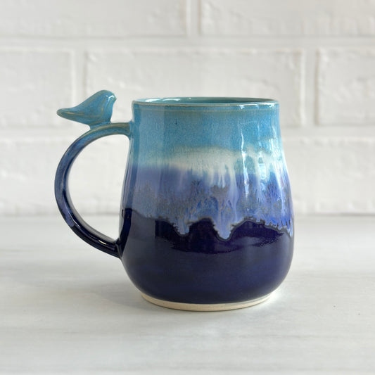 No.2 Zen Bird Mug, Glazed in Sky Blue and Midnight Blue, 16oz