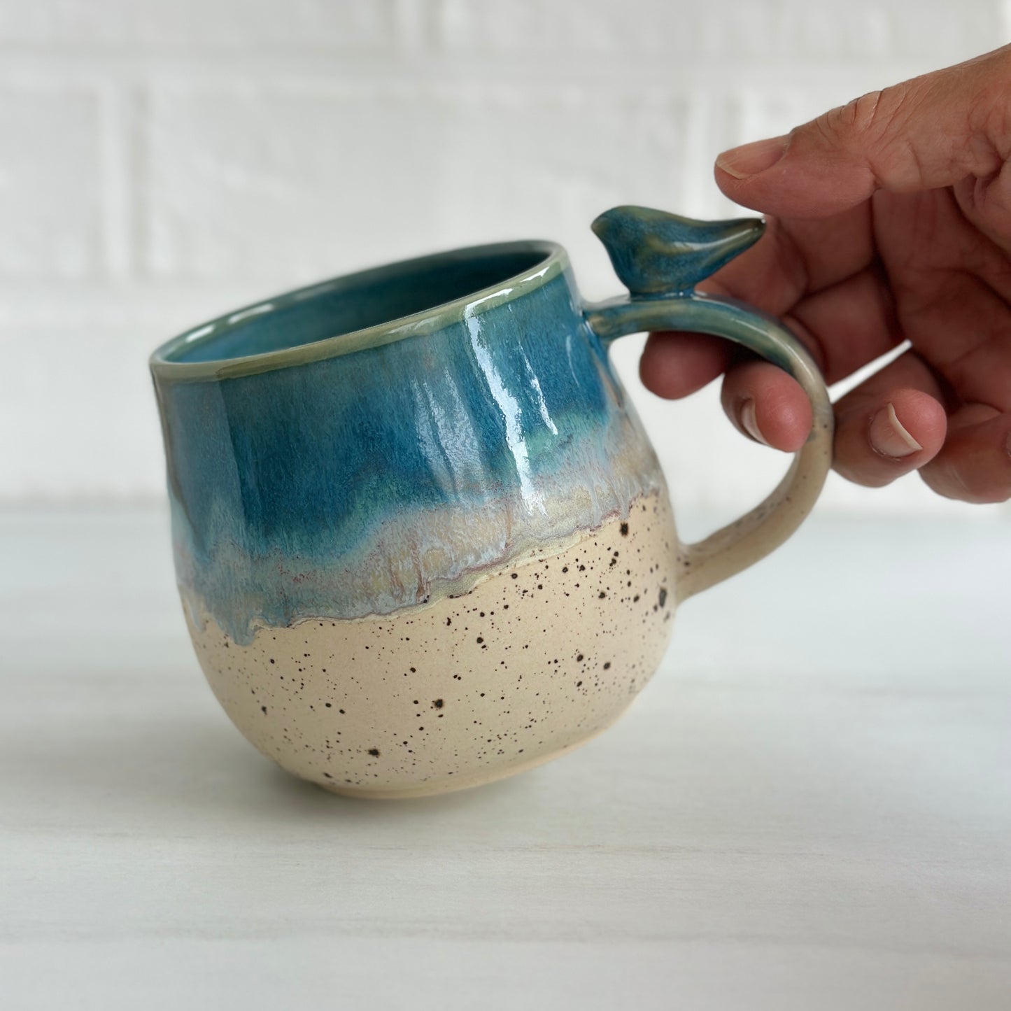 Zen Bird Mug, Sand & Sea in Ocean Blue, 16oz #06
