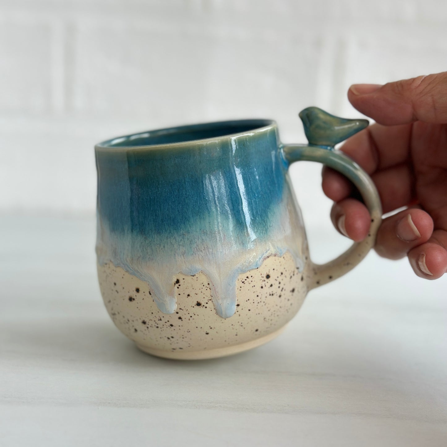 Zen Bird Mug, Sand & Sea in Ocean Blue, 12oz #08