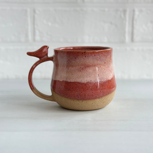 8oz Small Cup, Speckled Clay Mug, Glazed in Sunset Orange, Zen Bird