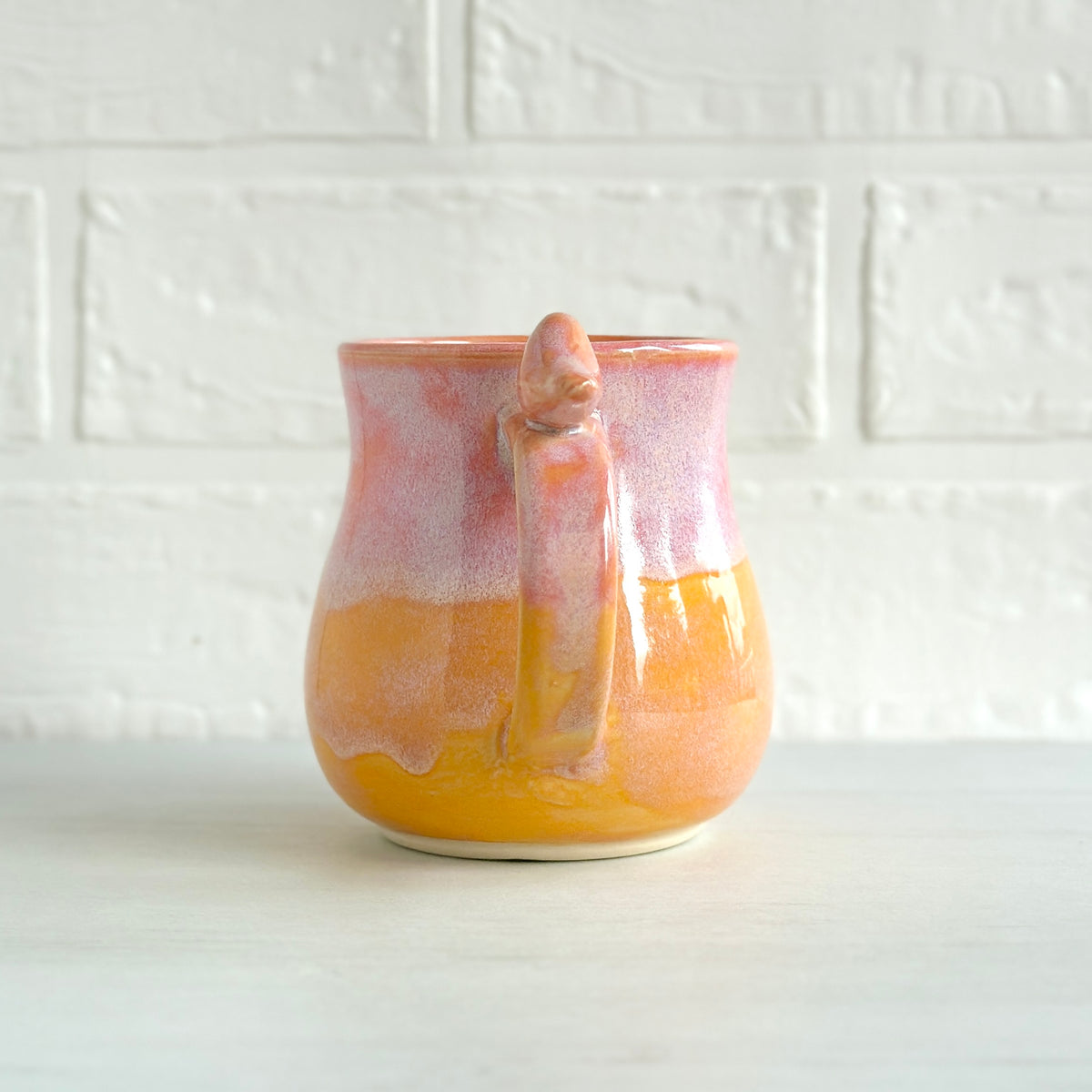 Zen Bird Mug, Glazed in Peach and Orange