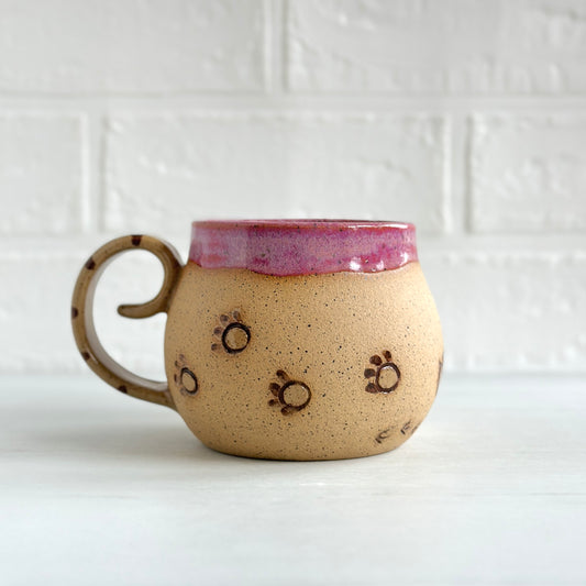 Sleepy Cat Mug, Stripe Kitty and Birdie, Pink #1