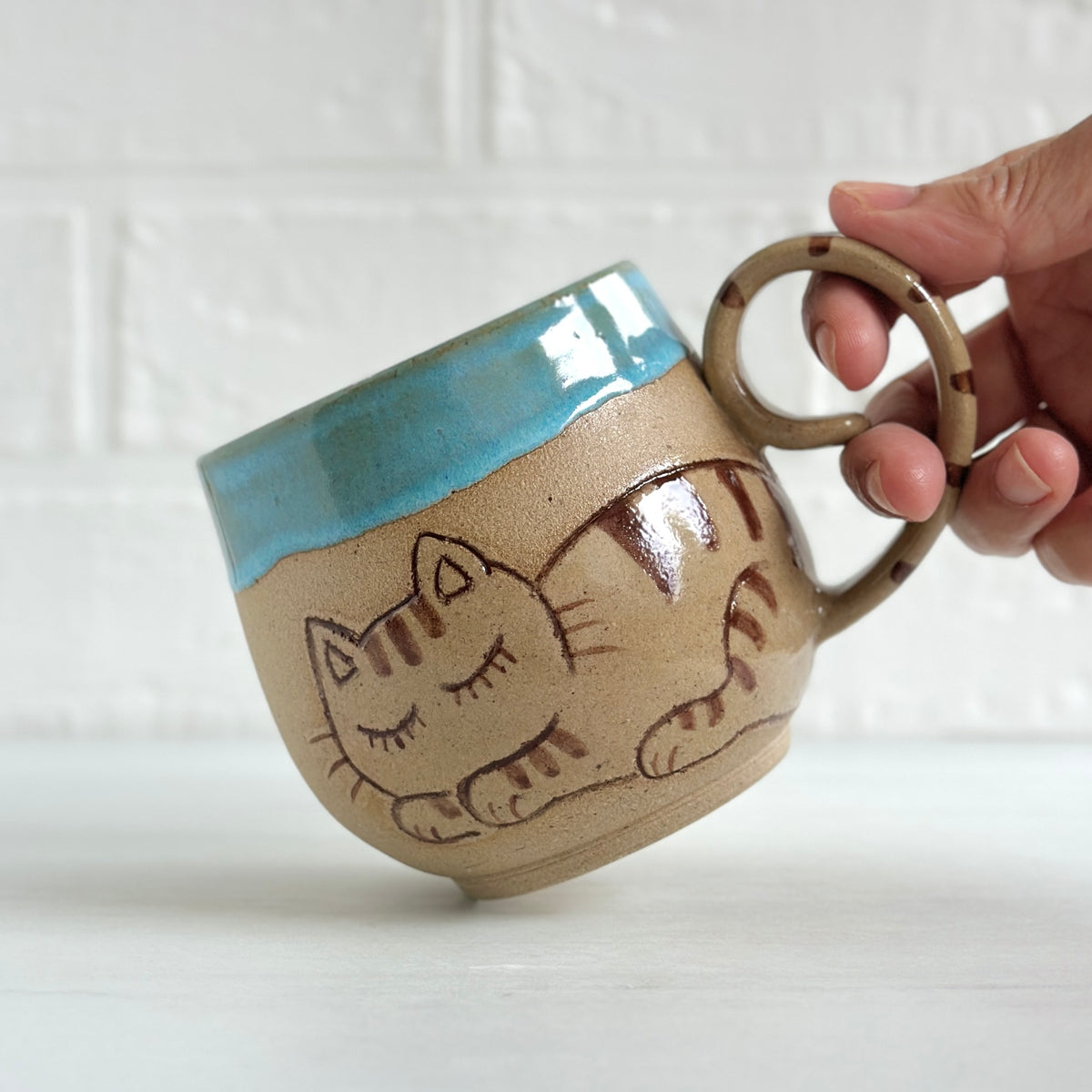 Sleepy Cat Mug, Stripe Kitty, Light Blue #5