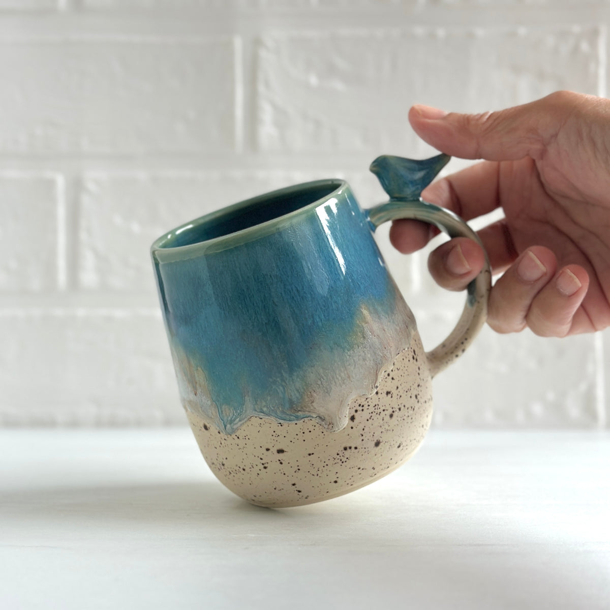 Zen Bird Mug, Sand & Sea in Ocean Blue #14