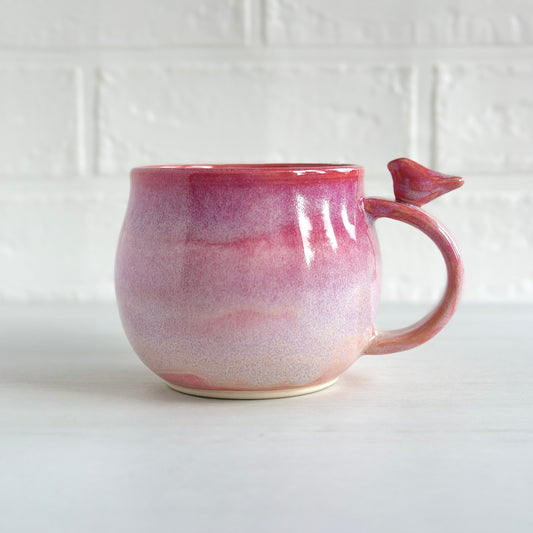 Zen Bird Mug, Glazed in Strawberry Milkshake, 14oz  #01