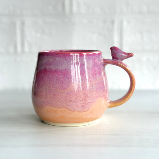 Zen Bird Mug, Glazed in Raspberry Peach Smoothie