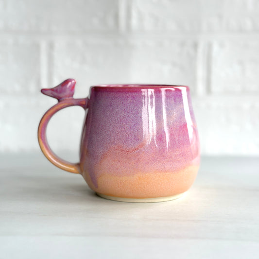Zen Bird Mug, Glazed in Raspberry Peach Smoothie