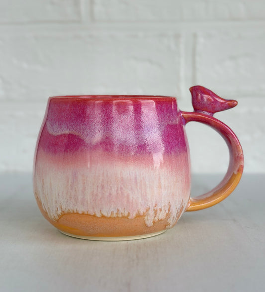 Zen Bird Mug, Glazed in Strawberry Mango Smoothie