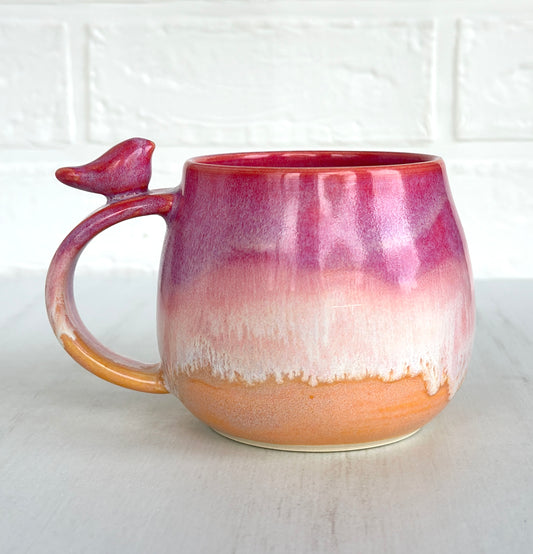Zen Bird Mug, Glazed in Strawberry Mango Smoothie