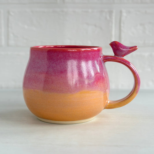 Zen Bird Mug, Glazed in Strawberry Mango Smoothie B