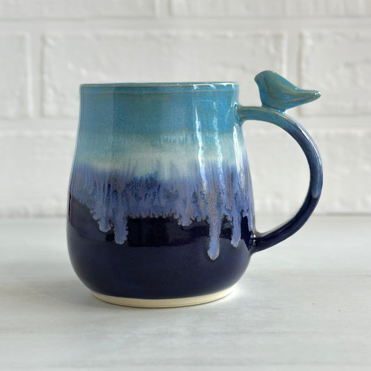No.2 Zen Bird Mug, Glazed in Sky Blue and Midnight Blue, 16oz