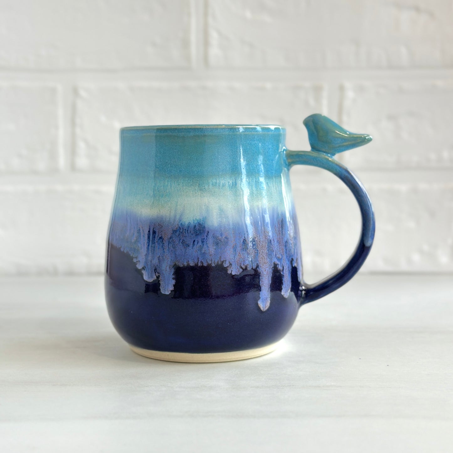 No.2 Zen Bird Mug, Glazed in Sky Blue and Midnight Blue, 16oz