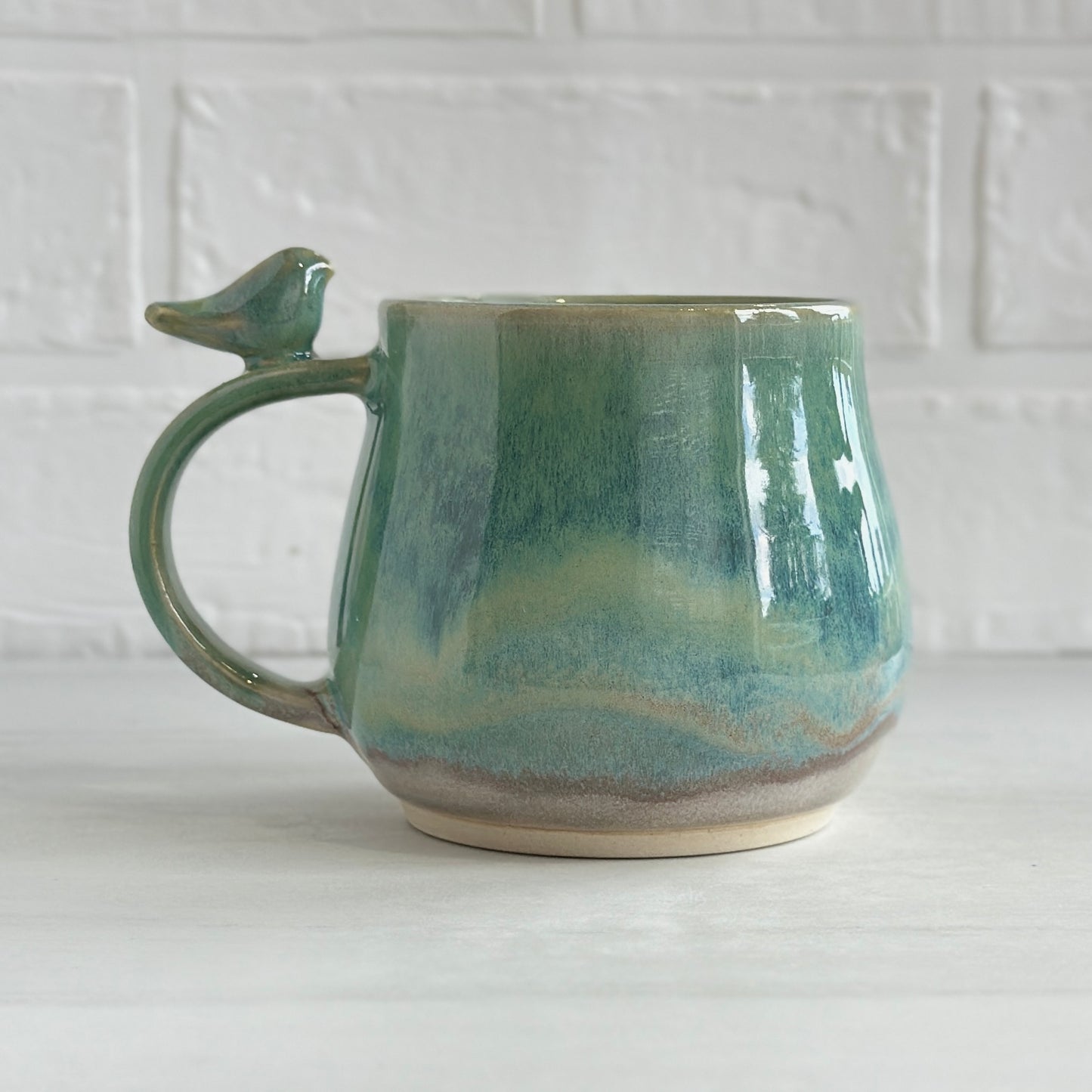 No.8 Zen Bird Mug, Glazed in Foggy Lake Green, 14oz