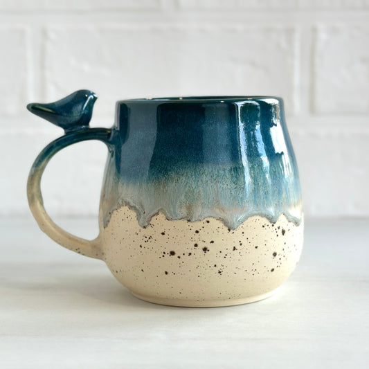 No.14 Zen Bird Mug,  Sand & Sea in Deep Ocean Blue, 14oz