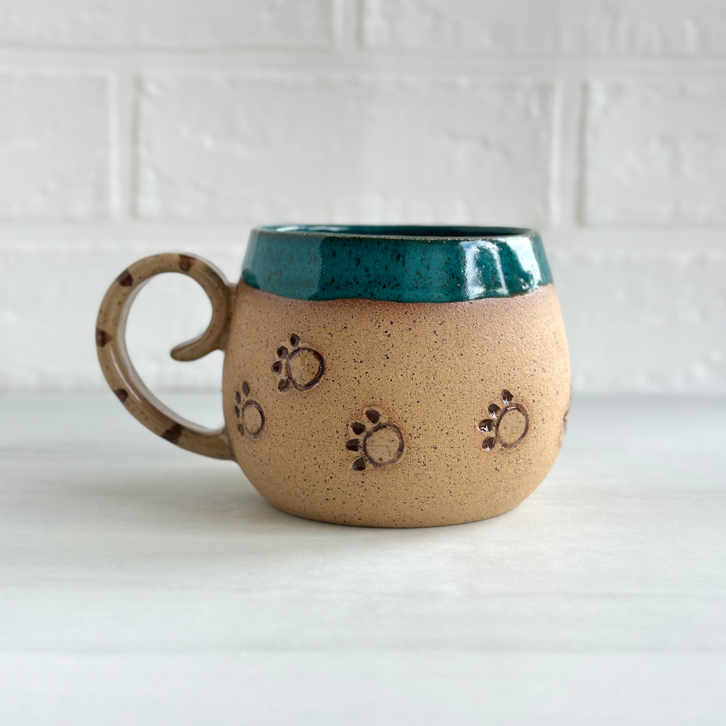 Sleepy Cat Mug, Stripe Kitty and Birdie, Deep Ocean, 16oz
