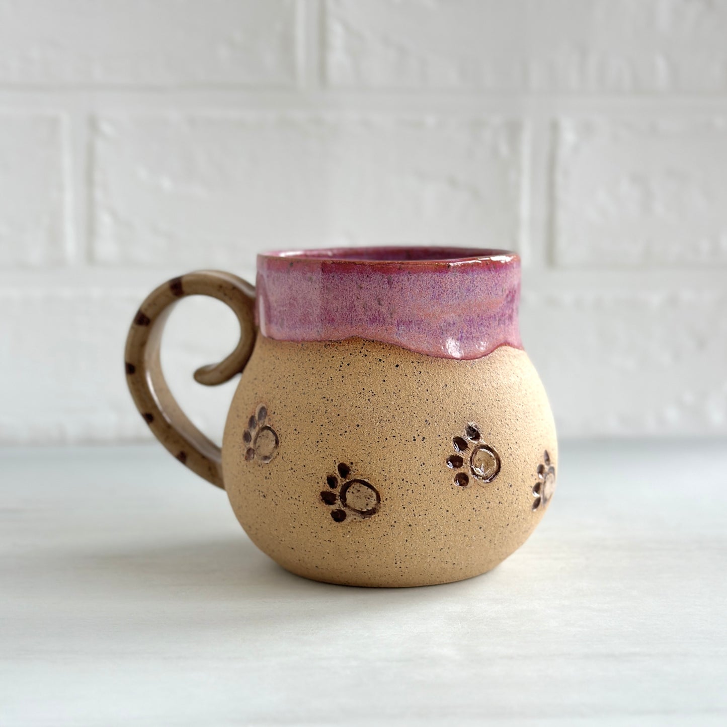 Sleepy Cat Mug, Stripe Kitty, Glazed in Pink Haze, 14oz