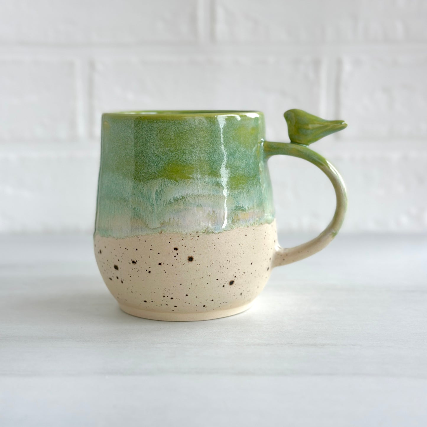 Zen Bird Mug,  Sand & Sea in Sea Green, 15oz
