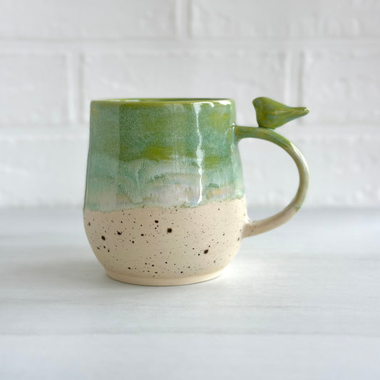 Zen Bird Mug,  Sand & Sea in Sea Green, 15oz