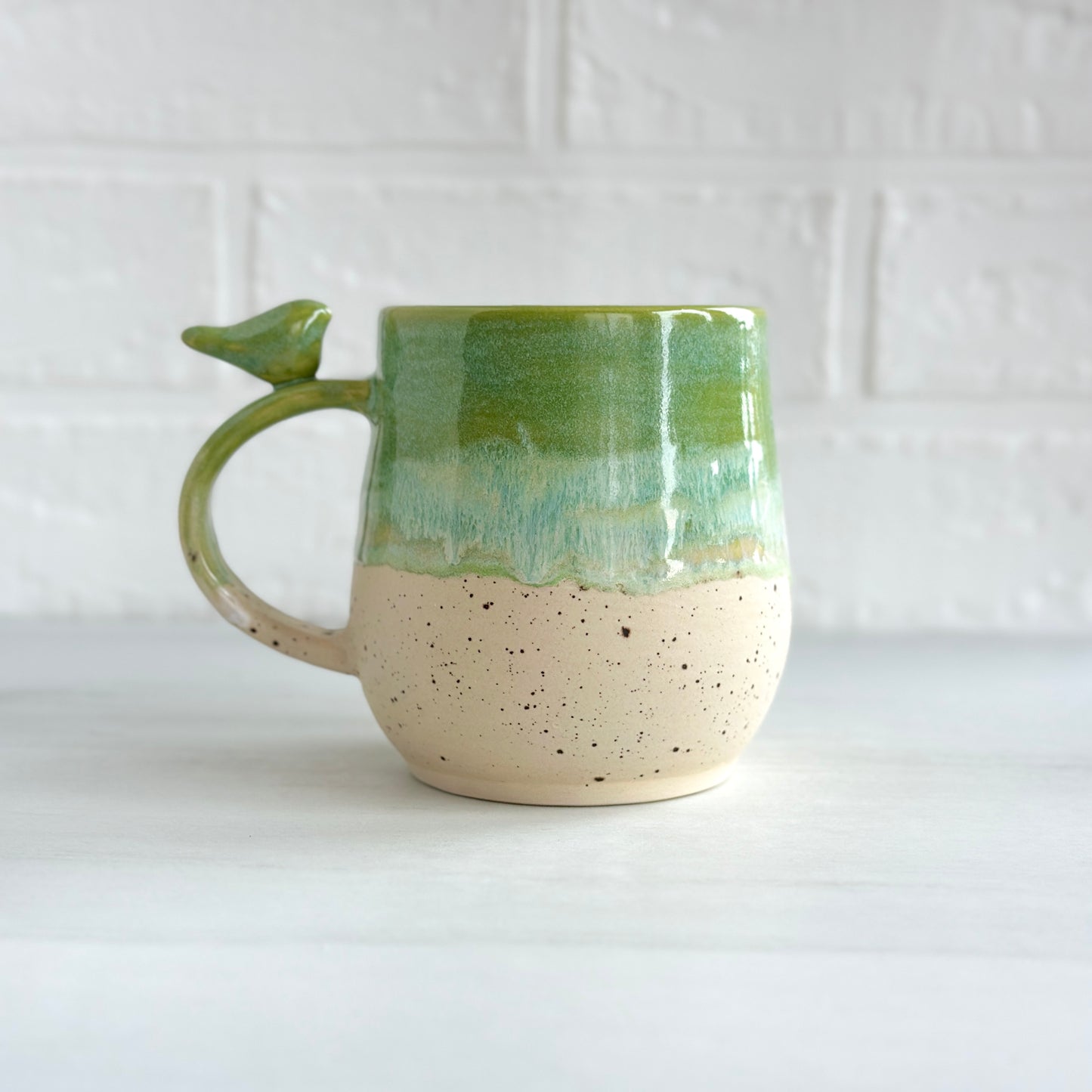 Zen Bird Mug,  Sand & Sea in Sea Green, 15oz