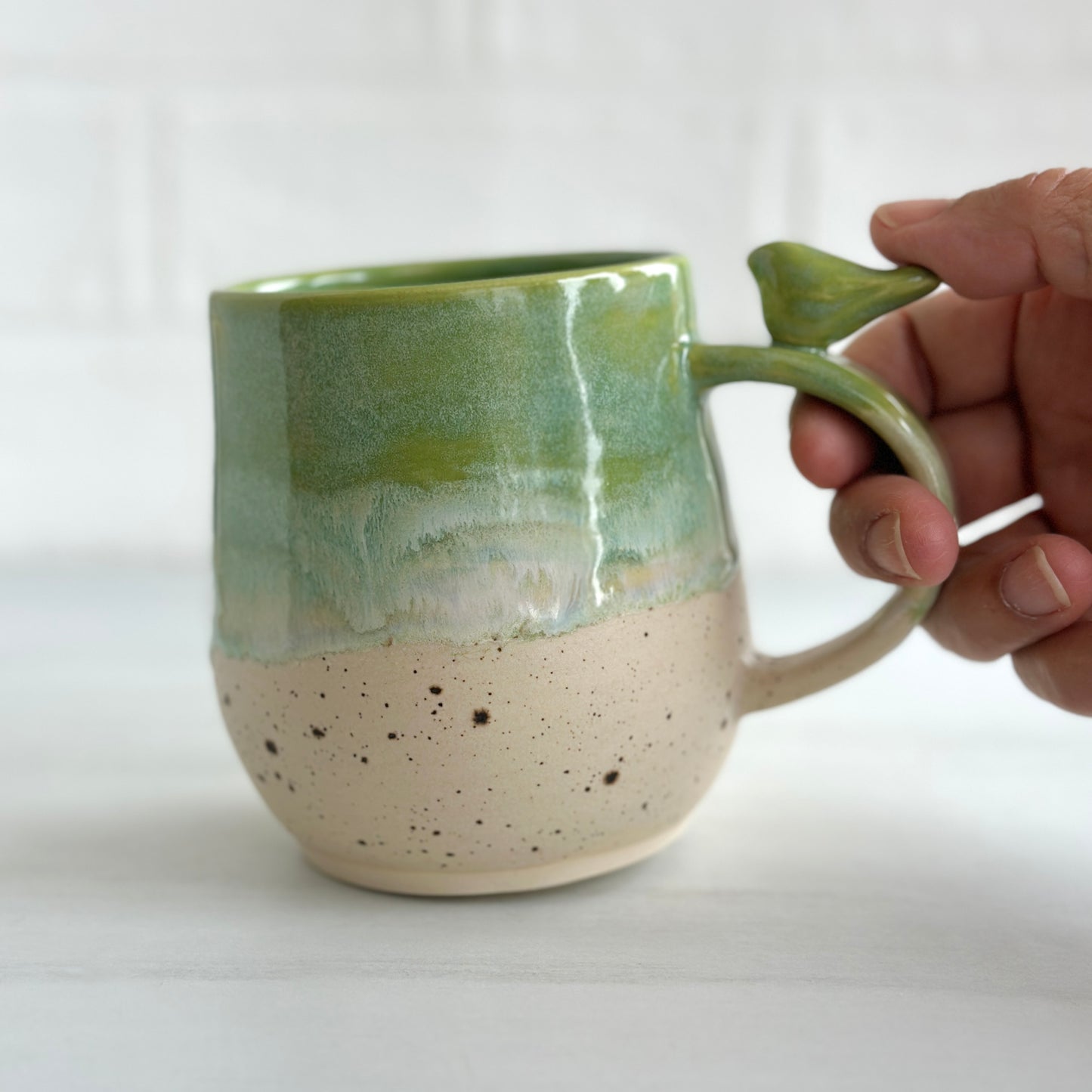 Zen Bird Mug,  Sand & Sea in Sea Green, 15oz