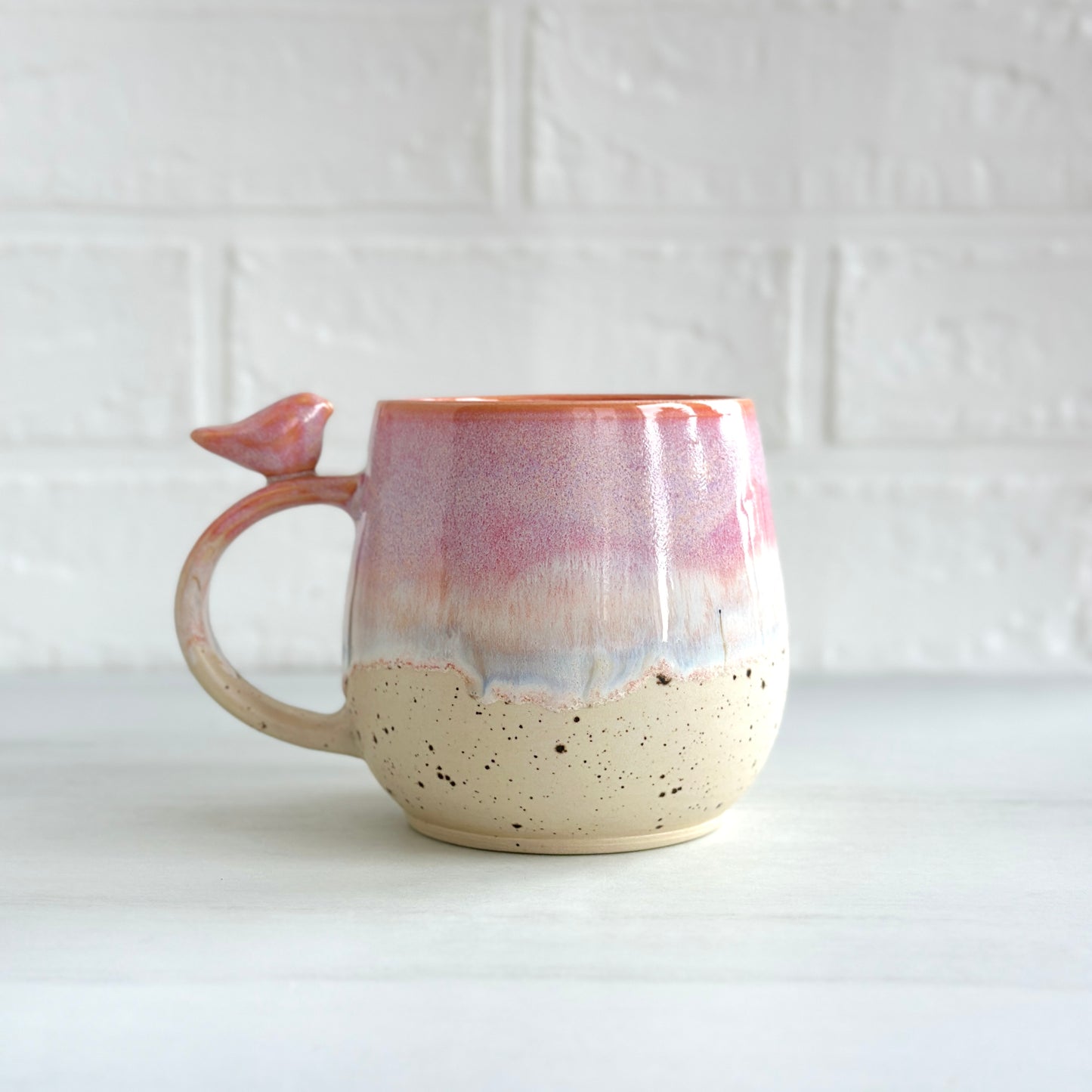 Zen Bird Mug,  Sand & Sea in Sunrise Peach Orange, 15oz #19
