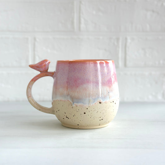 Zen Bird Mug,  Sand & Sea in Sunrise Peach Orange, 15oz #19
