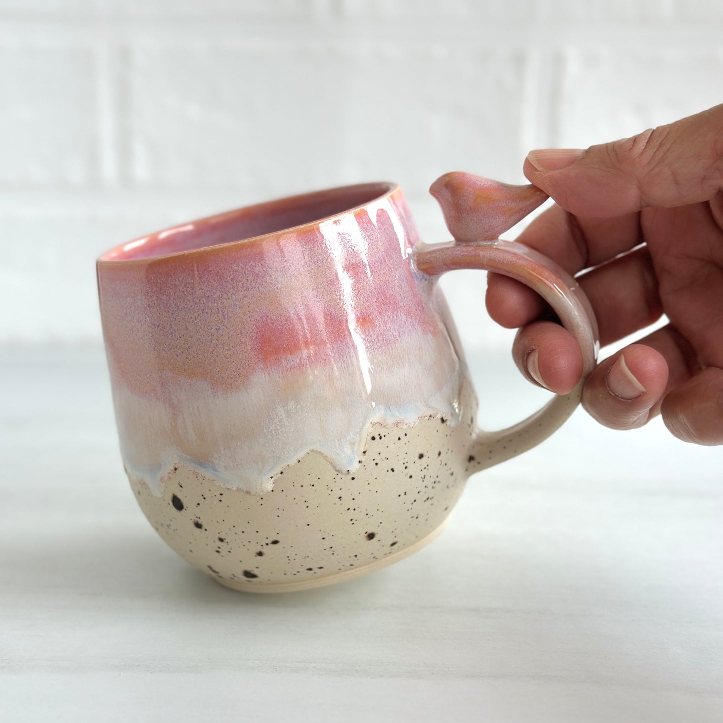 Zen Bird Mug,  Sand & Sea in Sunrise Peach Orange, 15oz #19