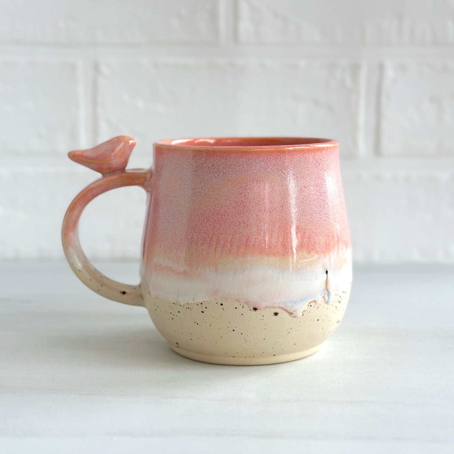 Zen Bird Mug,  Sand & Sea in Sunrise Peach Orange, 15oz #20