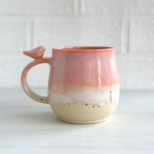 Zen Bird Mug,  Sand & Sea in Sunrise Peach Orange, 15oz #20