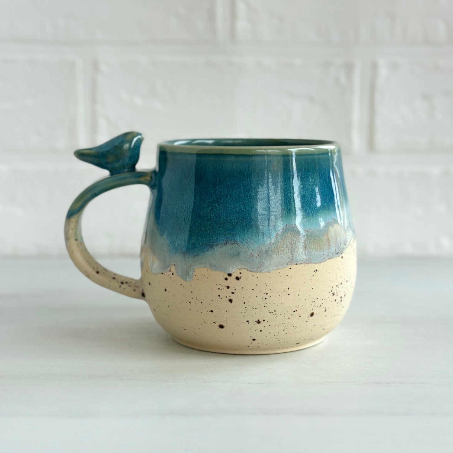 Zen Bird Mug,  Sand & Sea in Ocean Blue, 16oz  #06