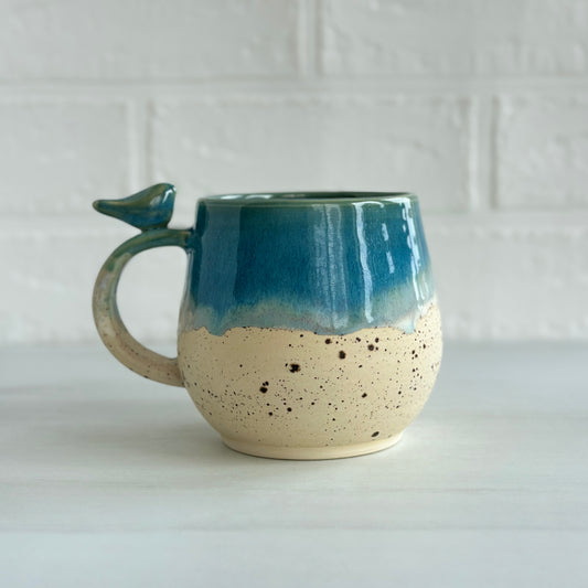 Zen Bird Mug,  Sand & Sea in Ocean Blue, 14oz  #07