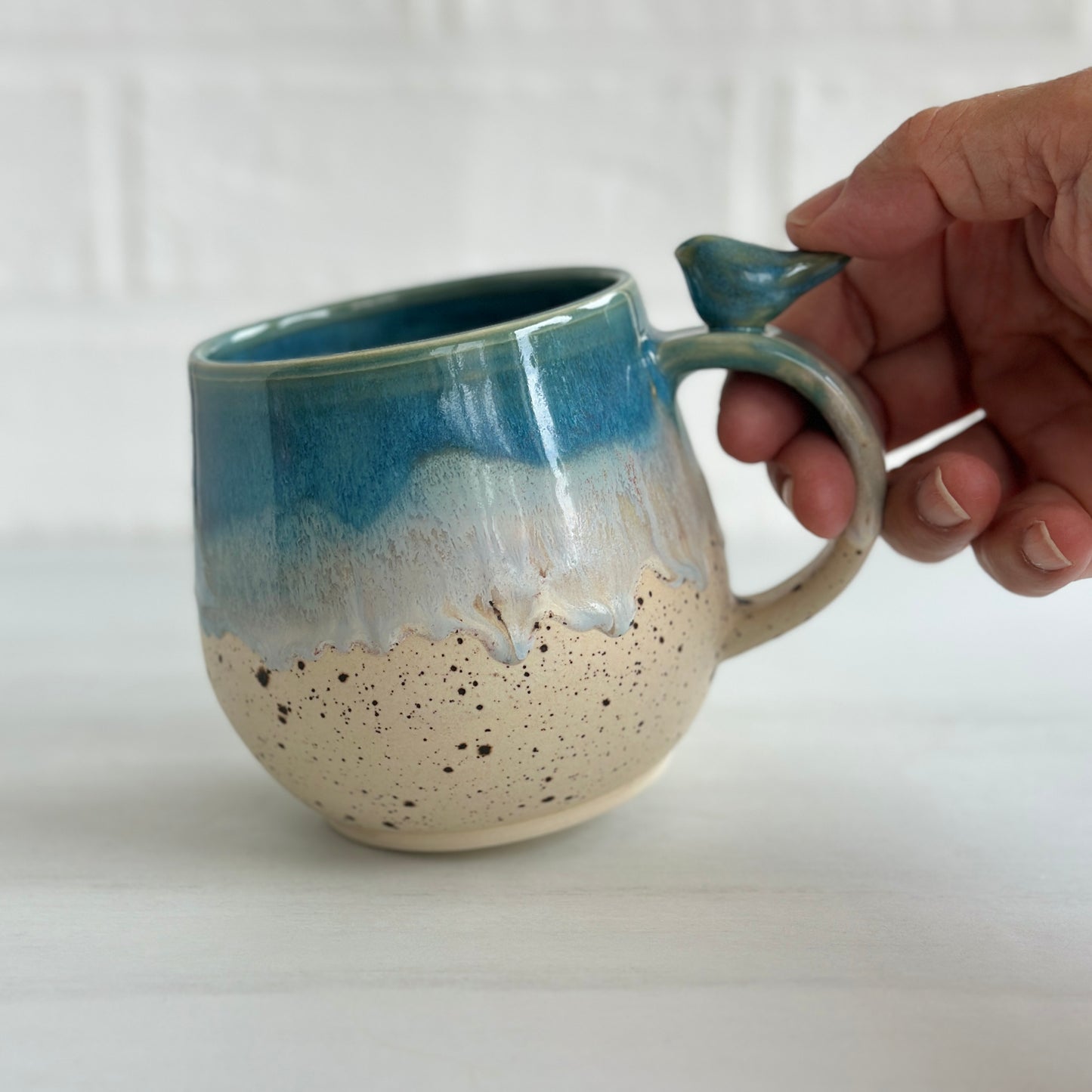 Zen Bird Mug,  Sand & Sea in Ocean Blue, 14oz  #07