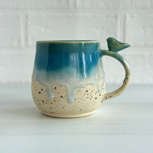 Zen Bird Mug,  Sand & Sea in Ocean Blue, 12oz  #08