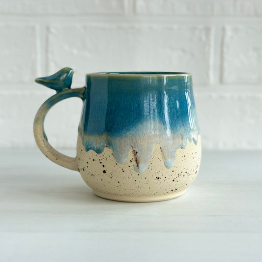 Zen Bird Mug,  Sand & Sea in Ocean Blue, 12oz  #08