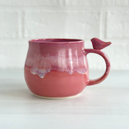 Zen Bird Mug, Glazed in Strawberry Smoothie Pink, 15oz #11
