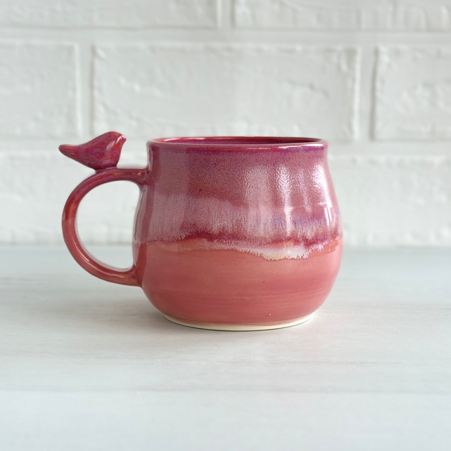 Zen Bird Mug, Glazed in Strawberry Smoothie Pink, 15oz #11