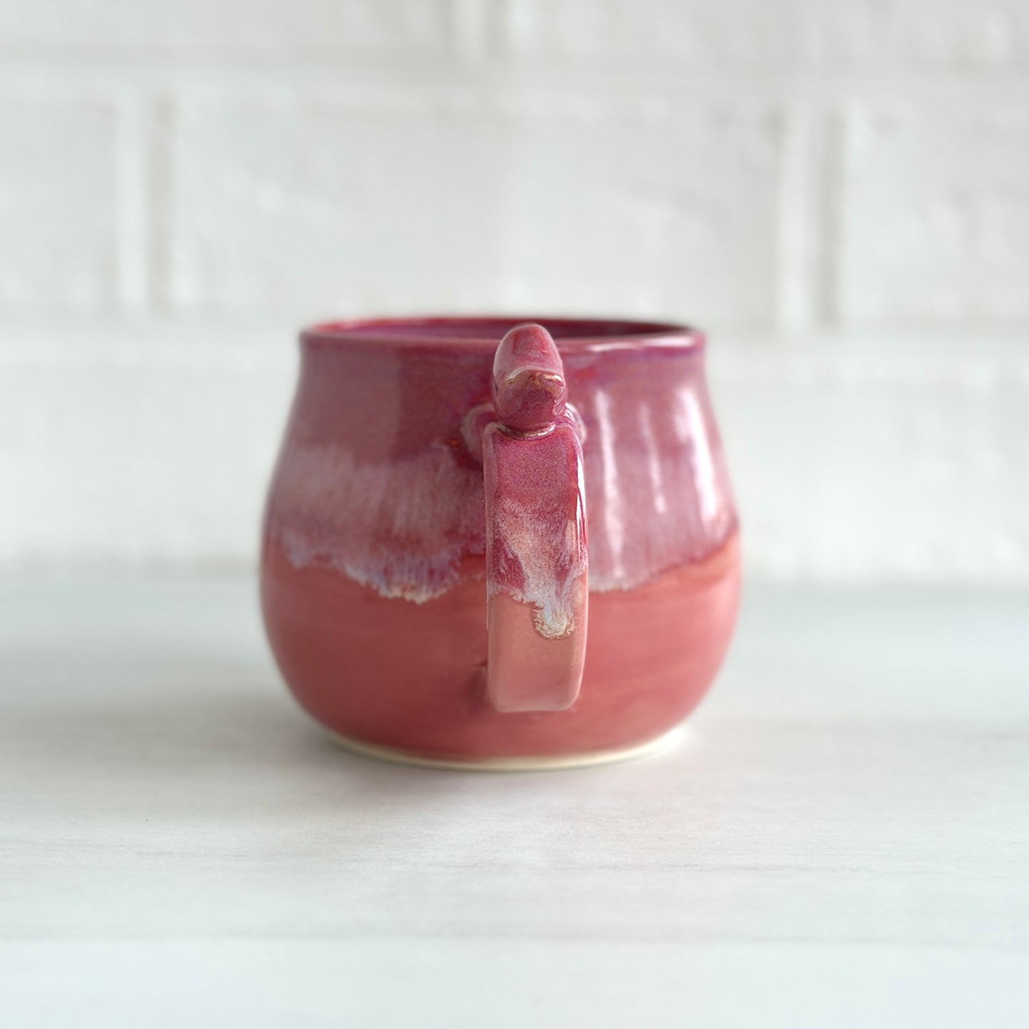 Zen Bird Mug, Glazed in Strawberry Smoothie Pink, 15oz #11