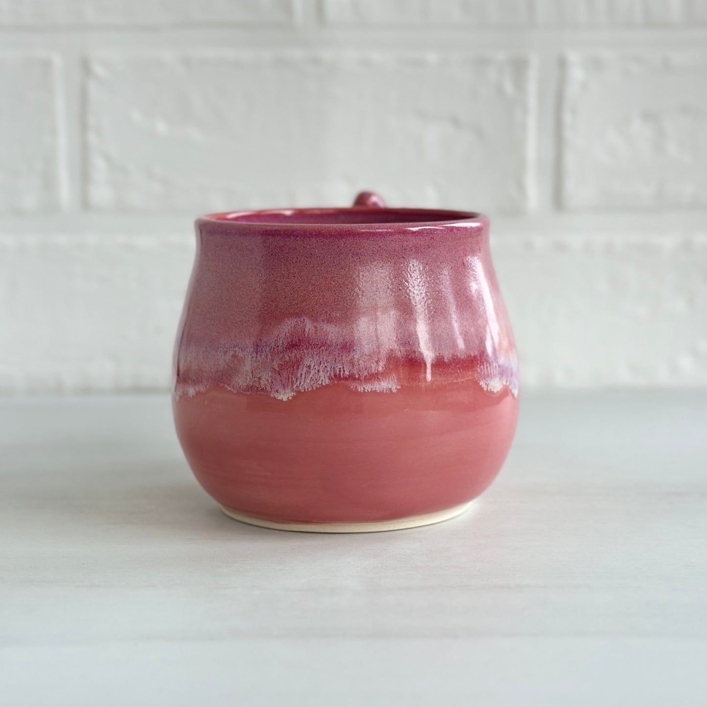 Zen Bird Mug, Glazed in Strawberry Smoothie Pink, 15oz #11