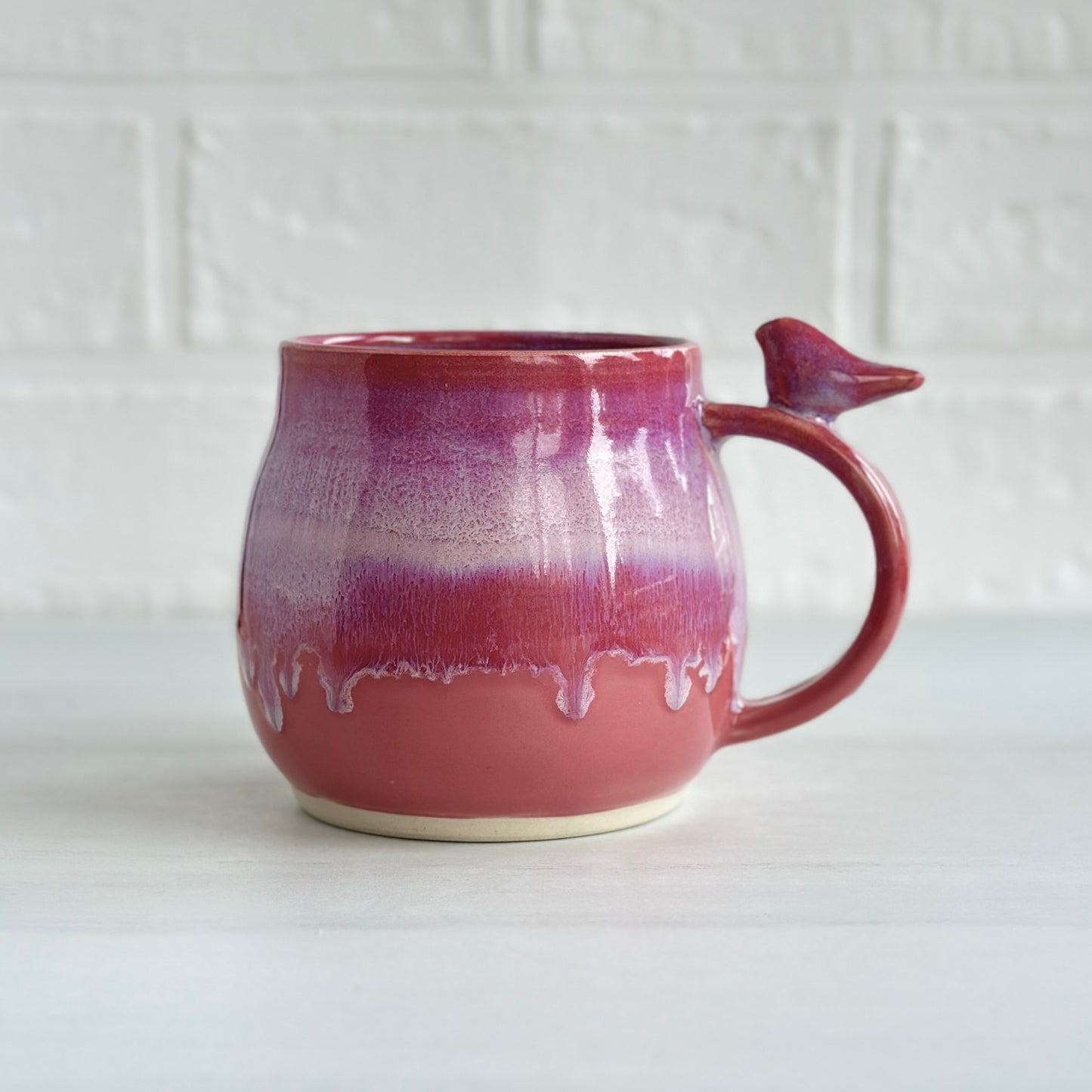 Zen Bird Mug, Glazed in Strawberry Smoothie Pink, 14oz #12