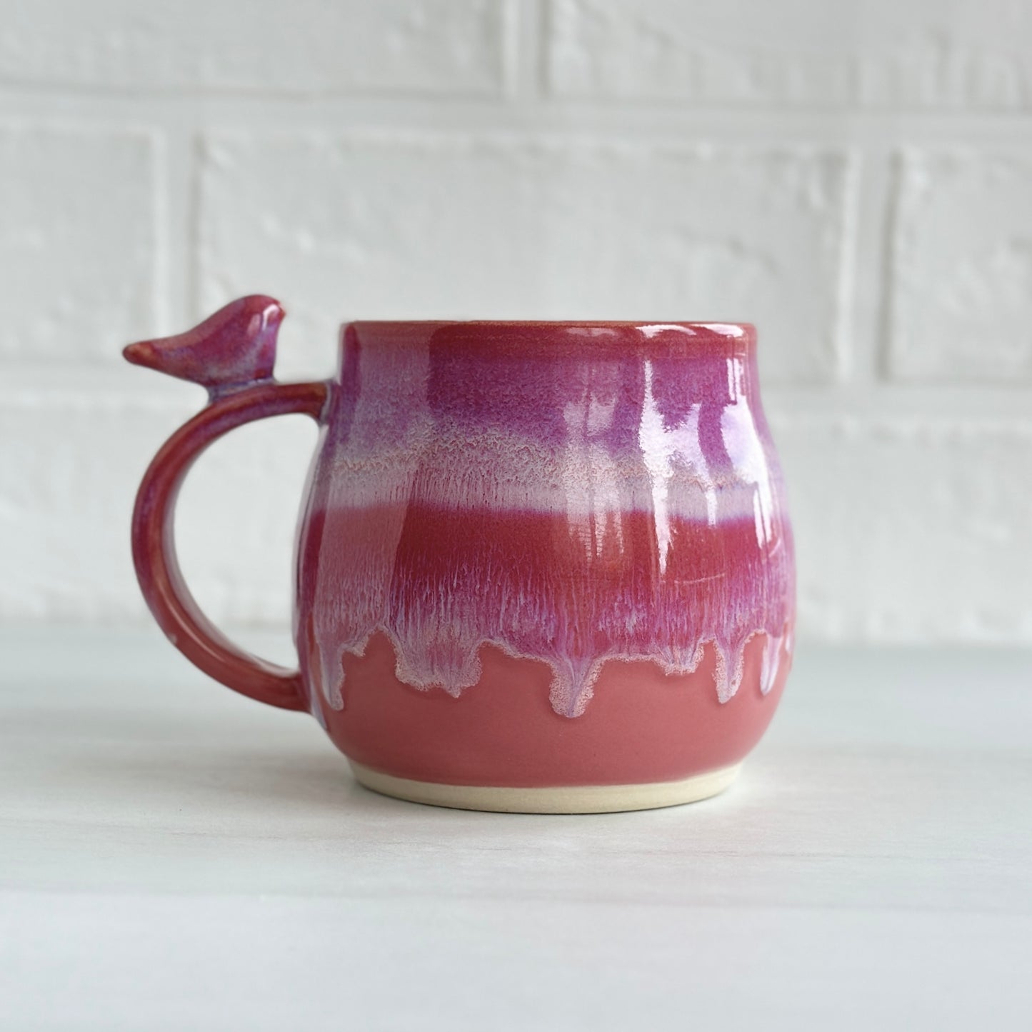 Zen Bird Mug, Glazed in Strawberry Smoothie Pink, 14oz #12