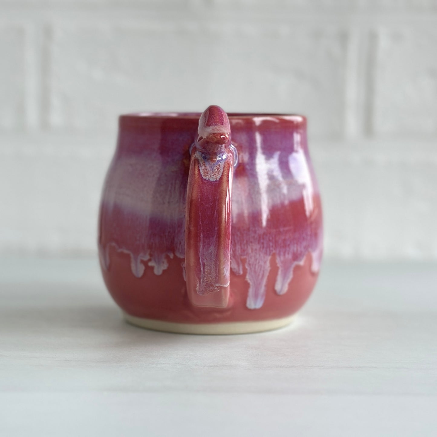 Zen Bird Mug, Glazed in Strawberry Smoothie Pink, 14oz #12
