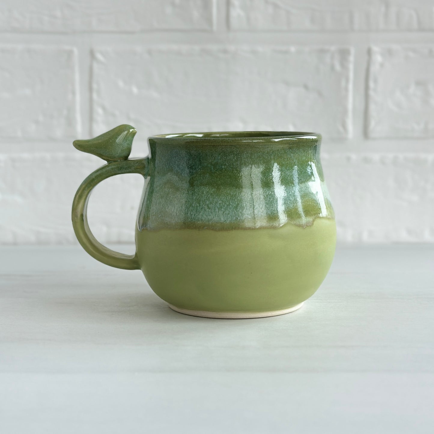Zen Bird Mug, Glazed in Green Tea Medley, 14oz