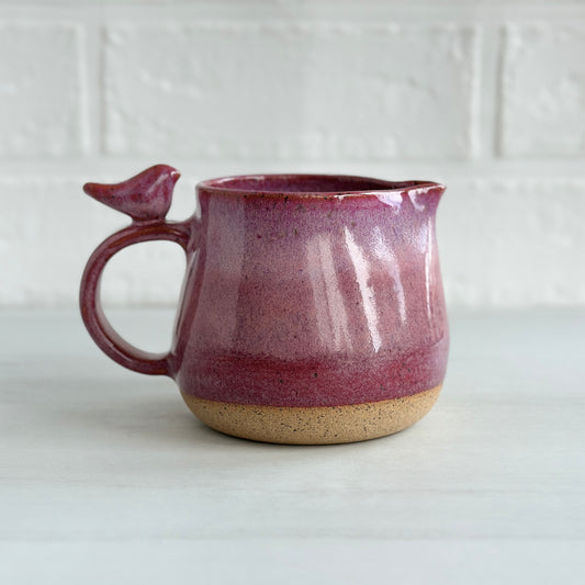 Speckled Clay Small Pitcher, Glazed in Pink Berries, Zen Bird, 12oz