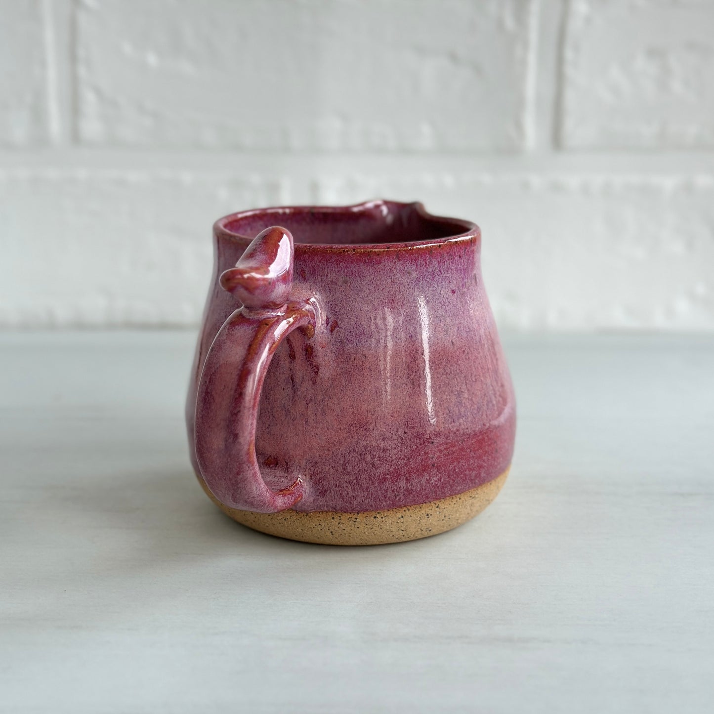 Speckled Clay Small Pitcher, Glazed in Pink Berries, Zen Bird, 12oz