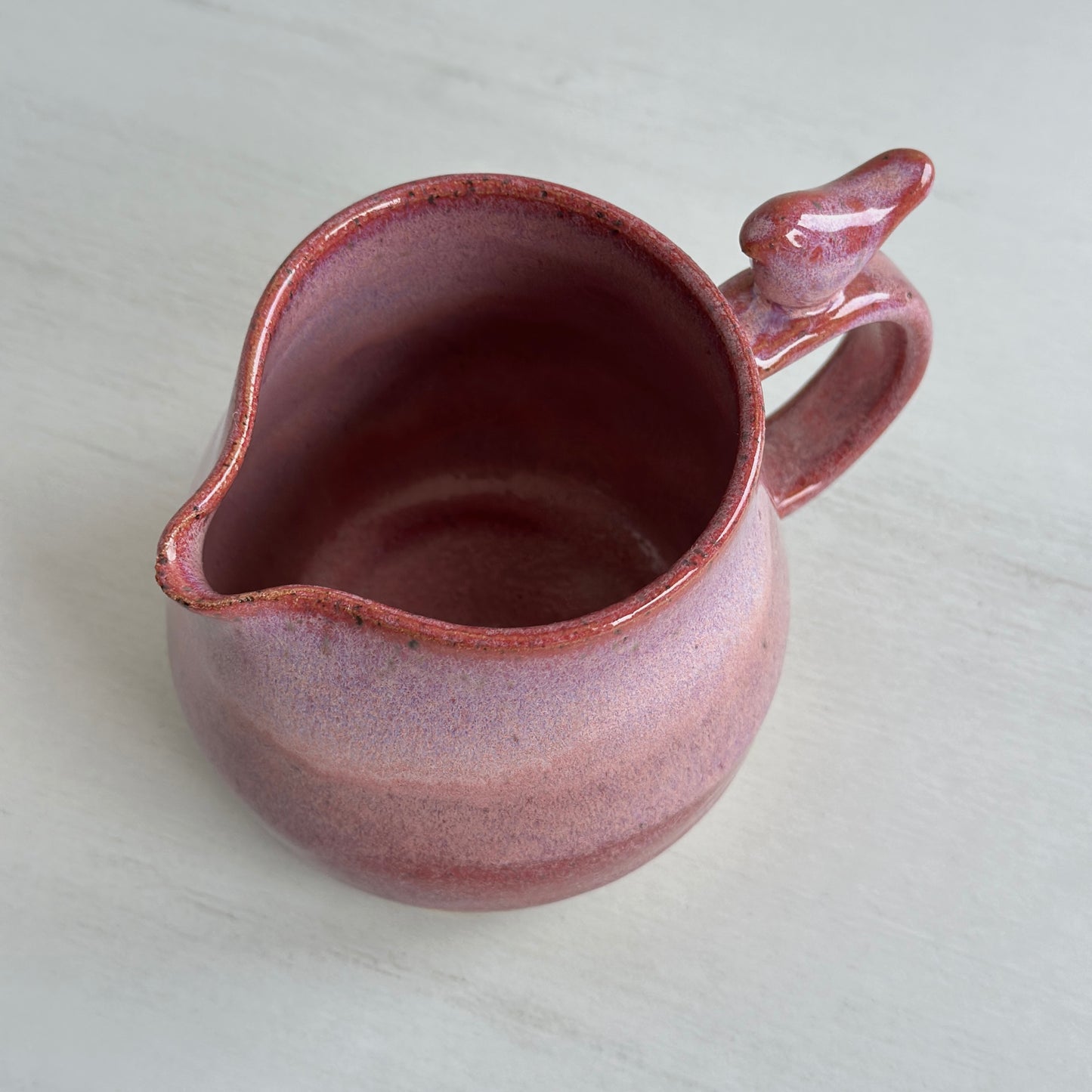 Speckled Clay Small Pitcher, Glazed in Pink Berries, Zen Bird, 12oz