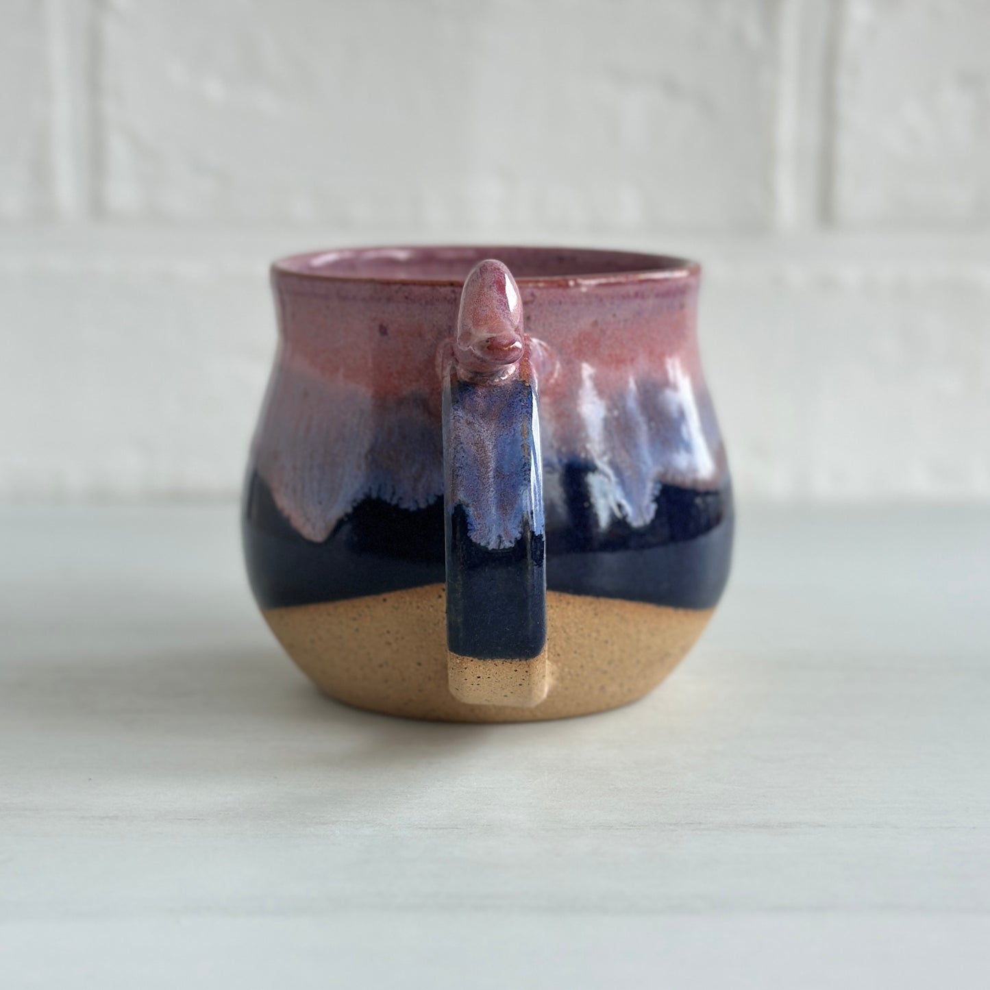 10oz Small Cup, Speckled Clay Mug, Glazed in Dusty Pink and Midnight Blue, Zen Bird