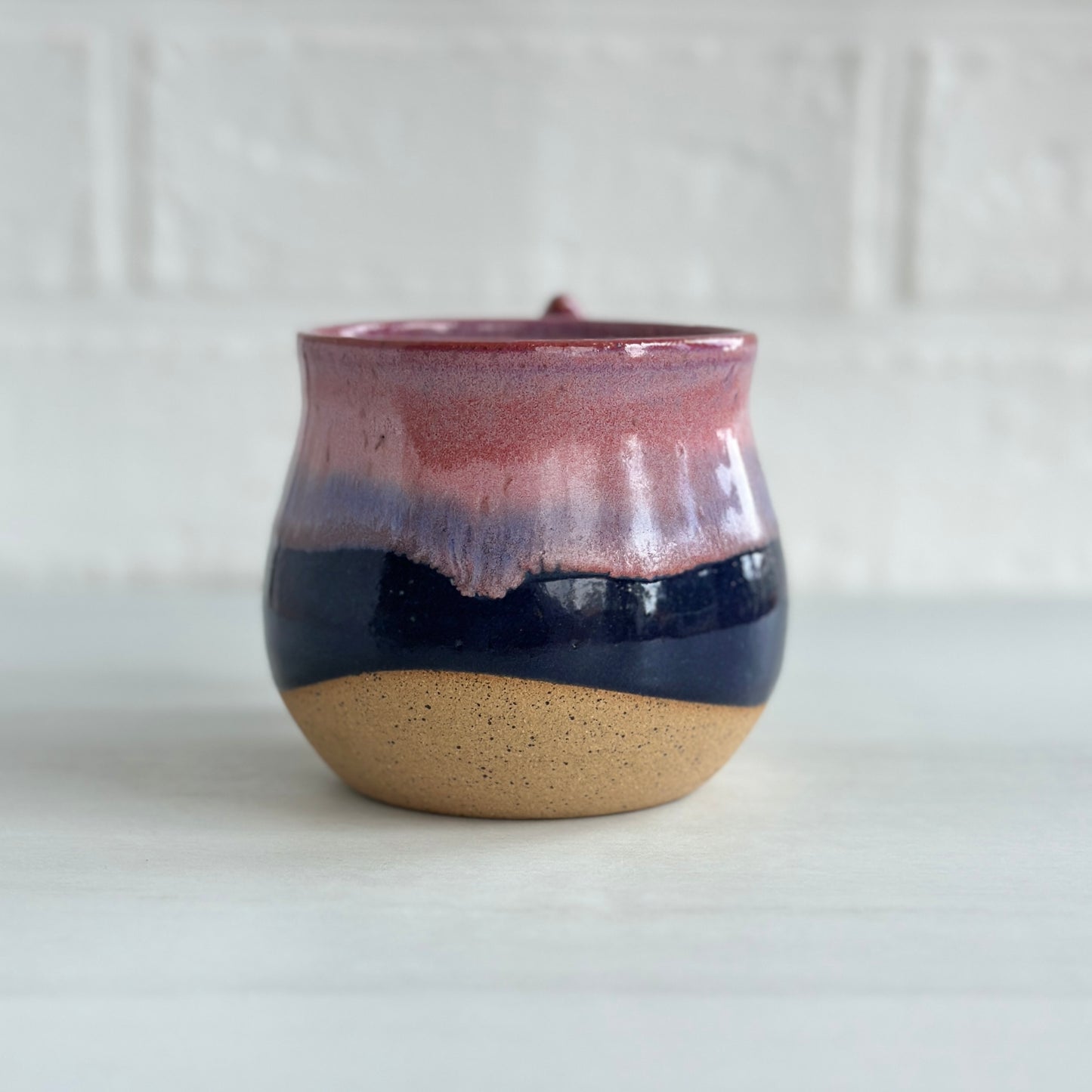10oz Small Cup, Speckled Clay Mug, Glazed in Dusty Pink and Midnight Blue, Zen Bird