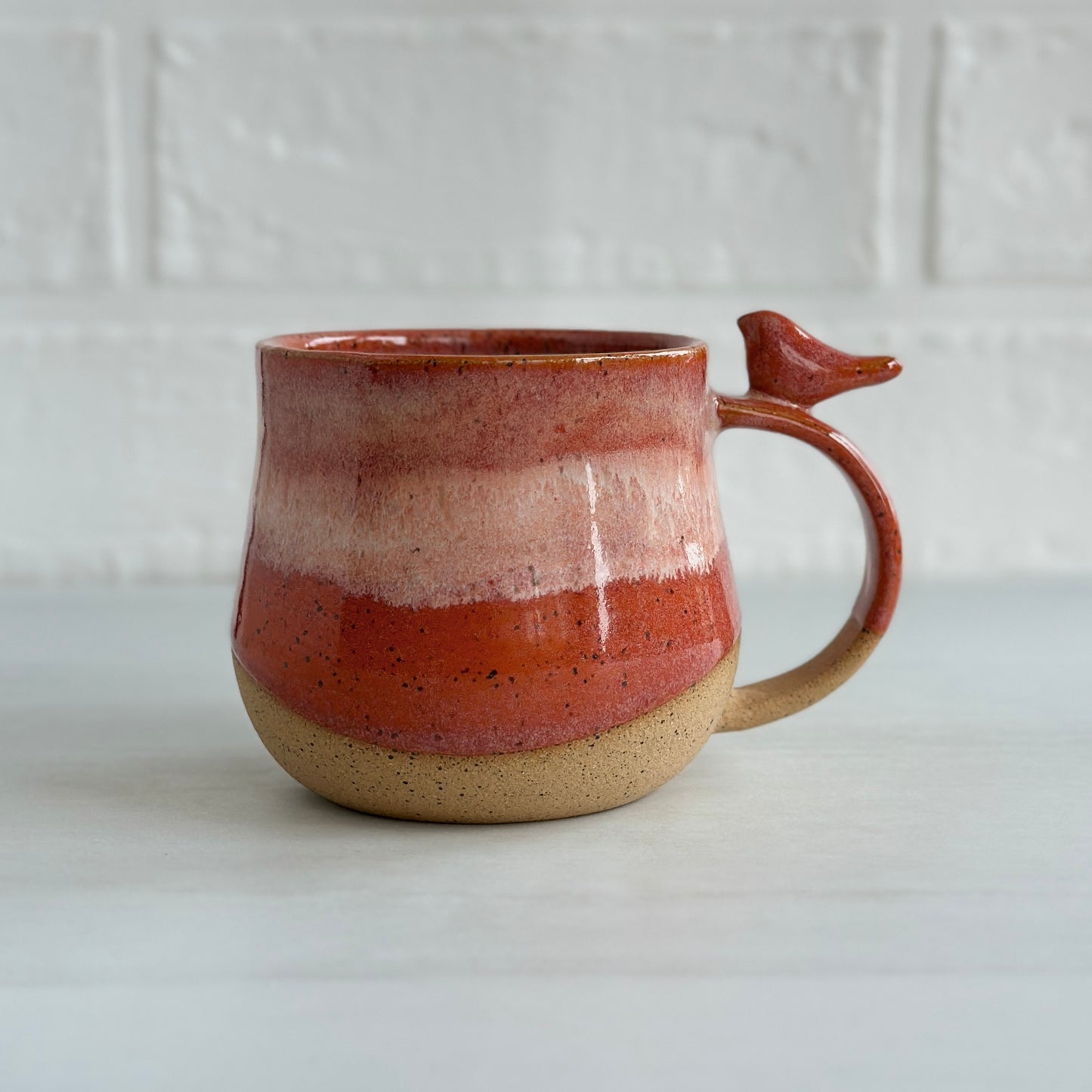 8oz Small Cup, Speckled Clay Mug, Glazed in Sunset Orange, Zen Bird