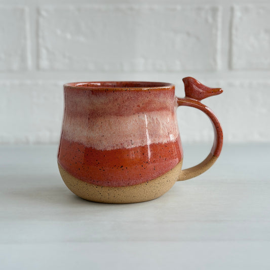 8oz Small Cup, Speckled Clay Mug, Glazed in Sunset Orange, Zen Bird